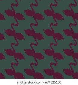 Colored seamless pattern with pairs of loving birds swan.