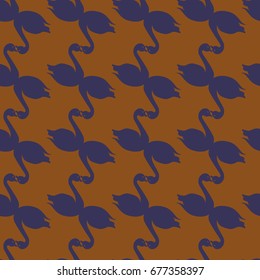 Colored seamless pattern with pairs of loving birds swan.