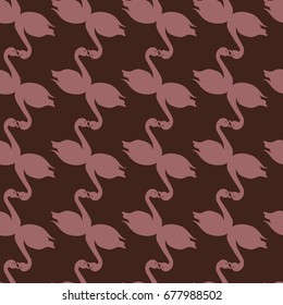 Colored seamless pattern with pairs of loving birds swan.