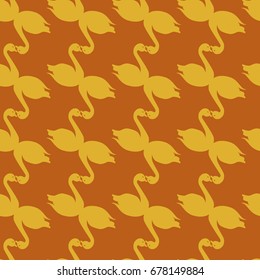 Colored seamless pattern with pairs of loving birds swan.