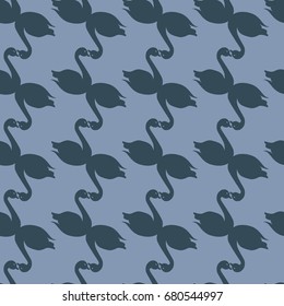 Colored seamless pattern with pairs of loving birds swan.