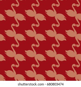 Colored seamless pattern with pairs of loving birds swan.