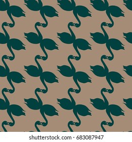 Colored seamless pattern with pairs of loving birds swan.