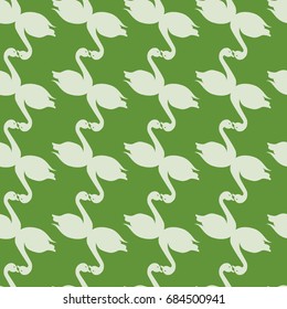 Colored seamless pattern with pairs of loving birds swan.