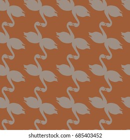 Colored seamless pattern with pairs of loving birds swan.