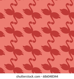 Colored seamless pattern with pairs of loving birds swan.