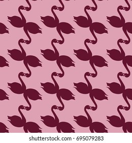 Colored seamless pattern with pairs of loving birds swan.