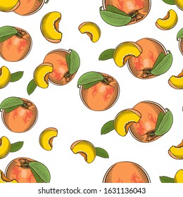 Colored seamless pattern with peaches in vintage style