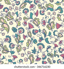 Colored seamless pattern. Plants and flowers. 