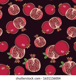 Colored seamless pattern with pomegranates on a dark background in vintage style