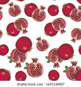 Colored seamless pattern with pomegranates in vintage style