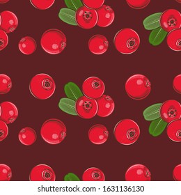 Colored seamless pattern with red cowberries in vintage style
