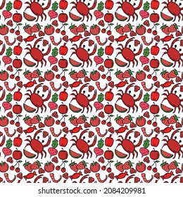 Patrón sin fisuras de color con iconos de comida roja. Iconos de comida vectorial aislados