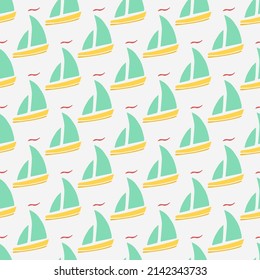 colored seamless pattern with sailing ships. doodle vector ships pattern