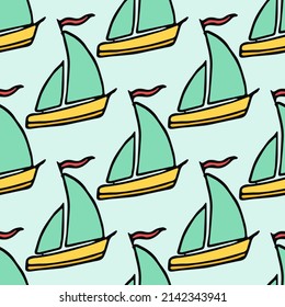 patrón sin costuras de color con barcos de vela. patrón de buques vectores de garabatos