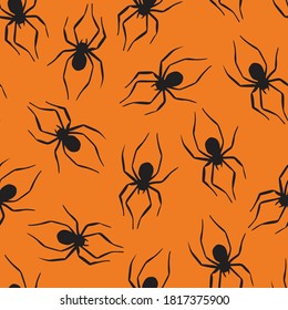 Colored seamless pattern with spider for halloween october party. Design of banner, poster or postcard