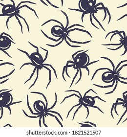 Colored seamless pattern with spider for halloween october party. Design of banner, poster or postcard