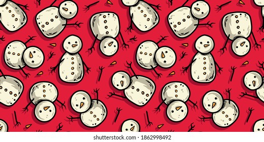 Colored seamless pattern wallpaper with christmas snowmans for the new year holiday. Winter illustration for december party design