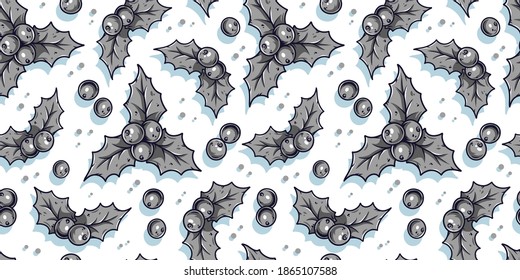 Papel pintado de motivos impecable de color con navidades decorativas holly para las vacaciones de año nuevo. Ilustración vectorial de invierno para el diseño de la fiesta de diciembre