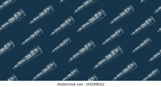 Colored seamless pattern wallpaper with spyglass. Old, vintage, optic and antique observation symbol. Ocean life for marine design