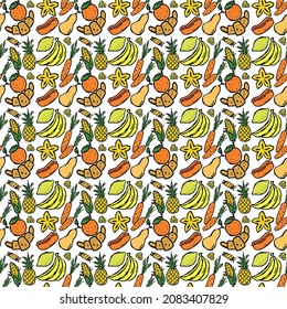 Colored seamless pattern with yellow and orange food icons. vector food icons