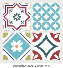 colored seamless or rapported tiles. square decorative patterns.  abstract mosaic backdrop. vector design for wall or floor. isolated on white. wrapping paper surface