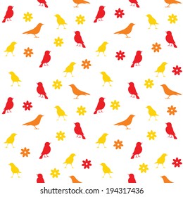 Colored seamless texture birds and flowers