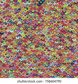 Colored seamless texture with rings and arcs. Like chain mail or fish scales decor Abstract vector background for web page, banners backdrop, fabric, home decor, wrapping