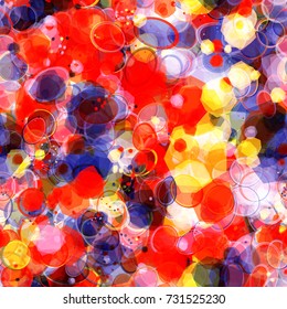 Colored seamless texture from spots, rings, ovals. Blue, black, yellow, red, pink. Abstract vector background for web page, banners, fabric, home decor, wrapping 