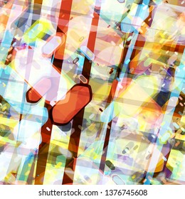 Colored seamless texture with stripes and geometric shapes. Abstract vector background for web page, banners backdrop, fabric, home decor, wrapping. Watercolor effect