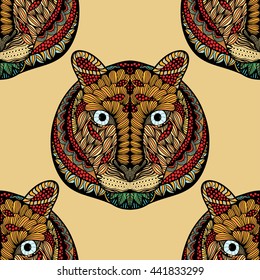 Colored Seamless Tiger pattern. Vector illustration image