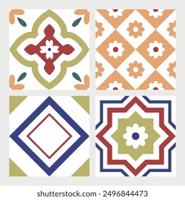 colored seamless tiles. square decorative patterns.  abstract mosaic backdrop. vector design for wall or floor. isolated on white. wrapping paper surface
