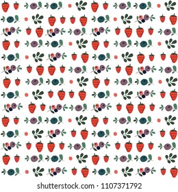 Colored seamless vector pattern with forest fruits and leaves
