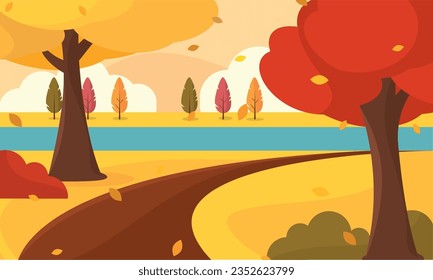 Colored seasonal autumn landscape scenario Vector