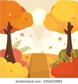 Colored seasonal autumn landscape scenario Vector