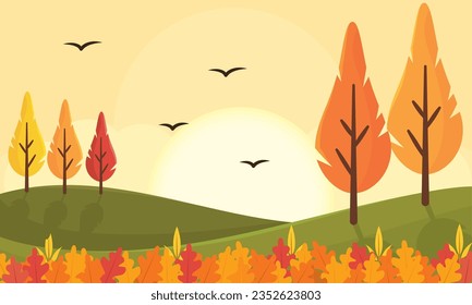 Colored seasonal autumn landscape scenario Vector