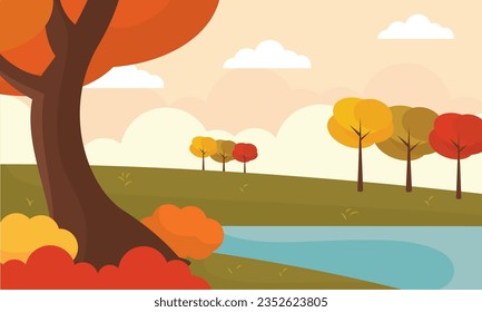 Colored seasonal autumn landscape scenario Vector