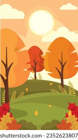 Colored seasonal autumn landscape scenario Vector