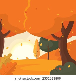 Colored seasonal autumn landscape scenario Vector