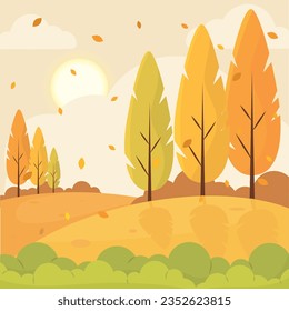 Colored seasonal autumn landscape scenario Vector