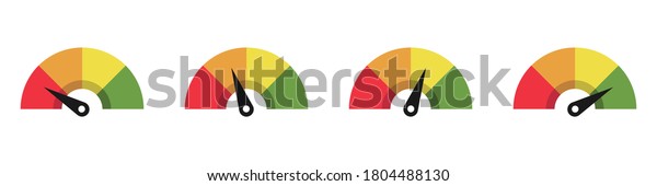 Colored semicircle with an arrow.\
Measurement of mood or quality. Vector\
illustration.