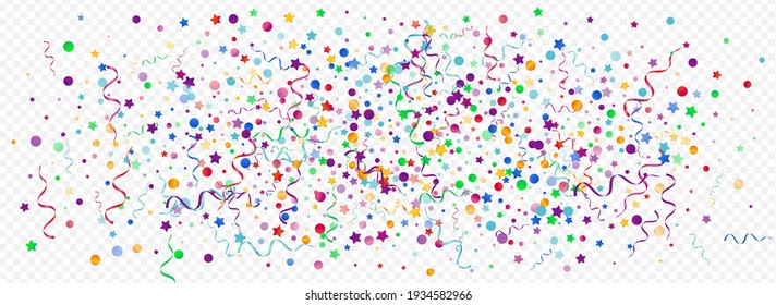 Colored Serpentine Abstract Vector Panoramic Transparent Background. Isolated Streamer Plant. Circles Festive Branch. Bright Happy Design.