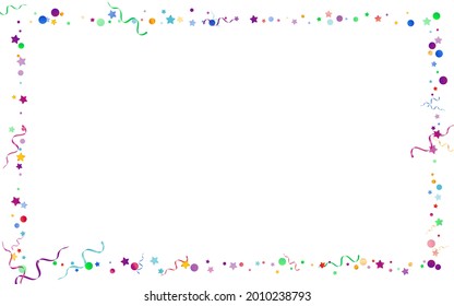 Colored Serpentine Fun Vector White Background. Shiny Ribbon Poster. Circles Falling Branch. Bright Flying Template.