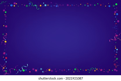 Colored Serpentine Party Vector Blue Background. Fun Particles Design. Ribbon Isolated Branch. Multi colored Shiny Poster.