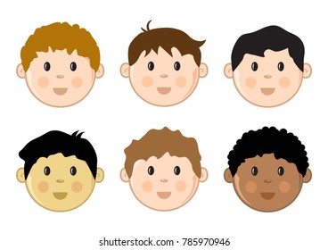 Colored set of boy face icons. Vector illustration