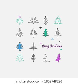 Conjunto de colores de la ilustración dibujada a mano por el árbol de Navidad para una bonita impresión