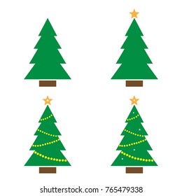 Colored set Christmas tree with star and garland. Vector illustration