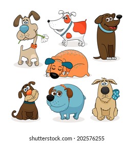 Colored set of cute cartoon dogs