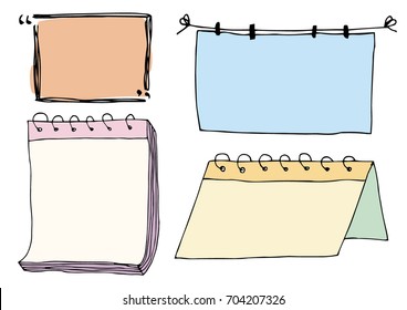 Colored Set of Cute Hand drawn Doodle Banners isolated on white background for your Design. Bullet journal Ideas. Girly Stuff. Sticky Notes.