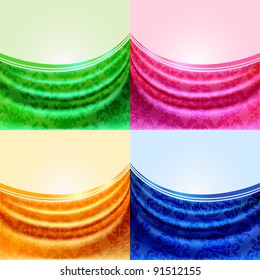 Colored set fabric drapes, silk tissue, Eps10
